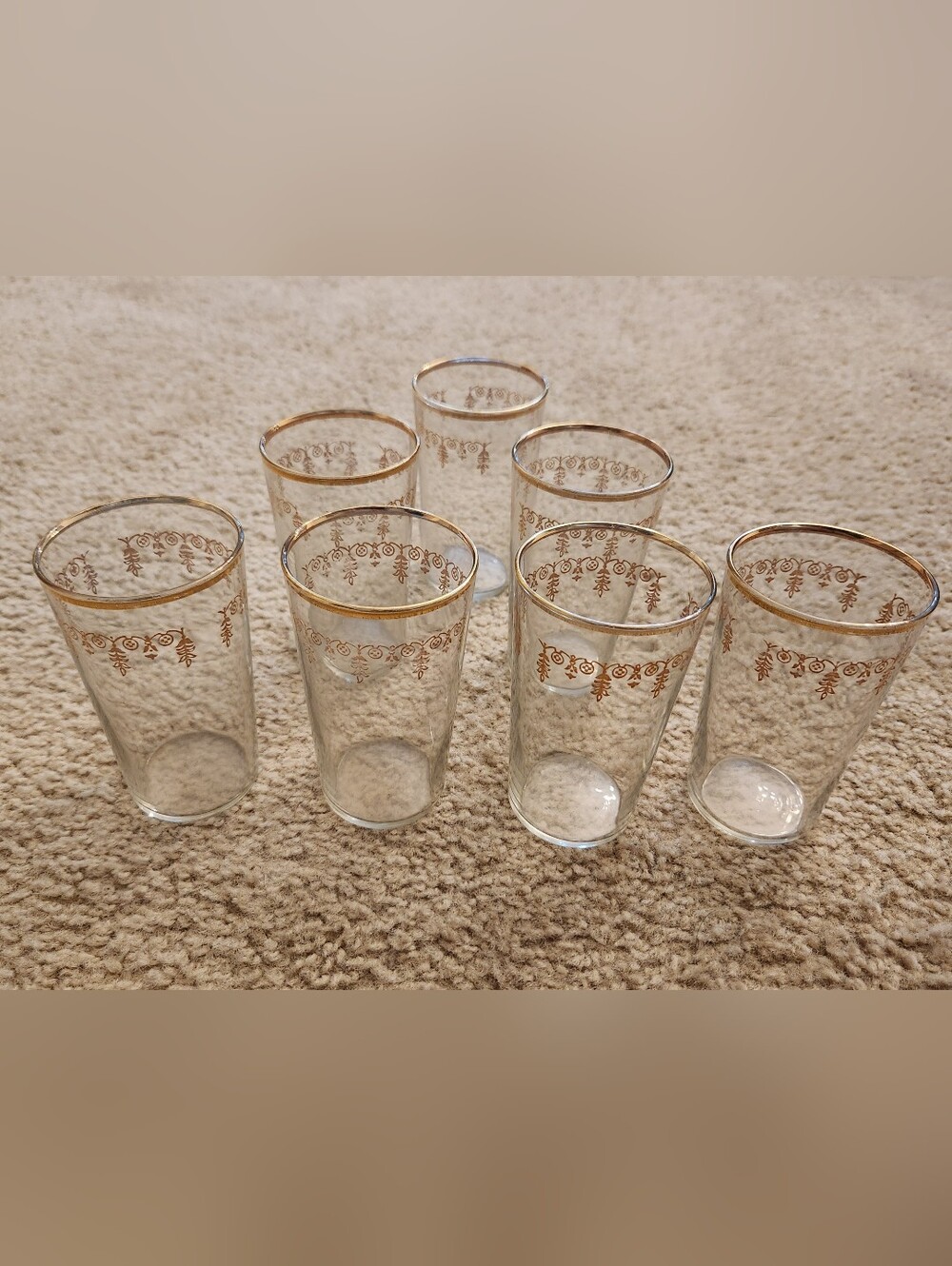 Vtg Gold Rim 4.5" Clear Drinking Tumbler Glasses Set‎ Of 7